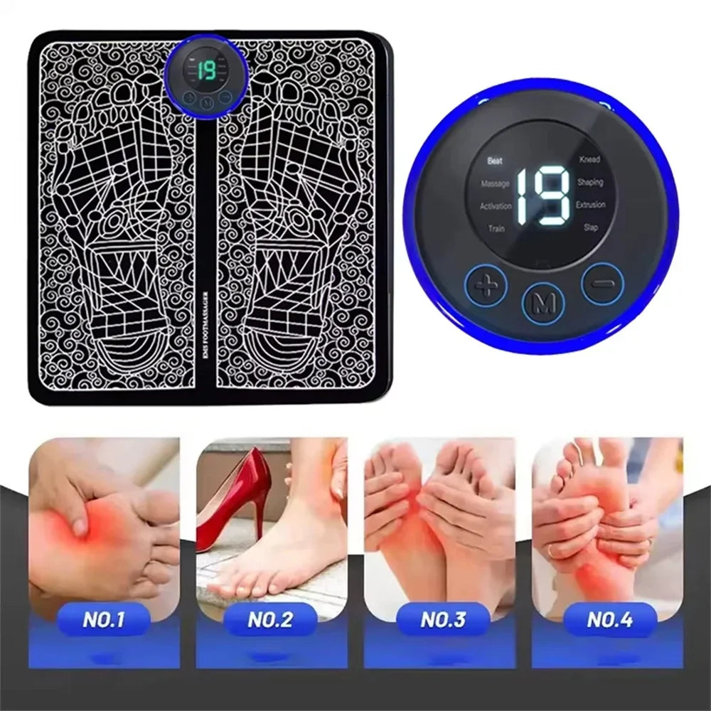Rechargeable Electric Foot Massager Pad with 8 Modes 19 Levels for Pain Relief Relaxation Blood Circulation Promotion Home Use