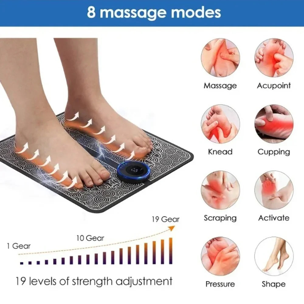 Rechargeable Electric Foot Massager Pad with 8 Modes 19 Levels for Pain Relief Relaxation Blood Circulation Promotion Home Use