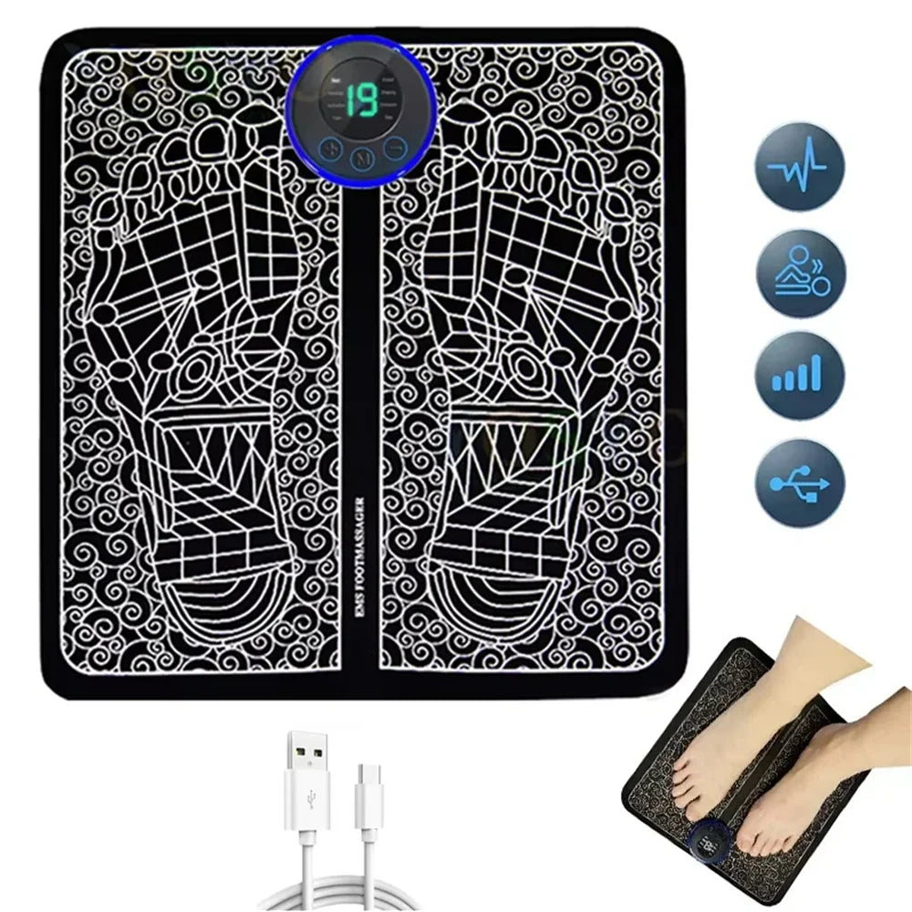 Rechargeable Electric Foot Massager Pad with 8 Modes 19 Levels for Pain Relief Relaxation Blood Circulation Promotion Home Use